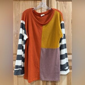 BiBi Multicolor Patchwork Waffle Knit Top